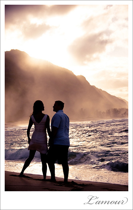 Sunset Photos during an Engagament Portrait Session on North Shore Oahu by Lamour Photographers