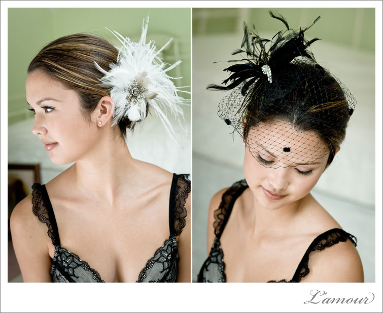 Feather wedding details and hair pieces
