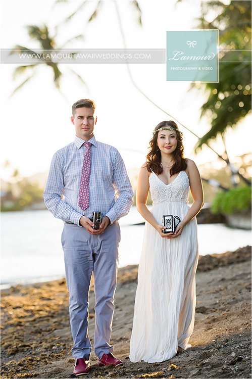 Lamour Hawaii wedding photography on Oahu of Eric and Wendy's beach portrait