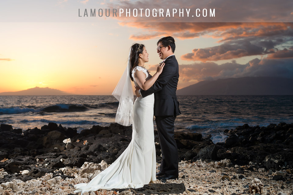 Hawaii wedding portrait at sunset on Maui for destination wedding in Hawaii