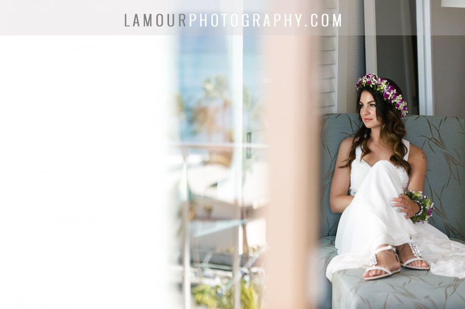 Bride getting ready for her Hawaii wedding photo and video by L'Amour