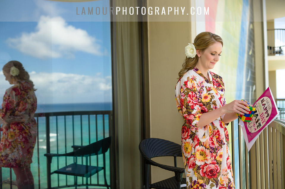 Bride in Waikiki gets makeup and hair done at Hilton Hawaiian Village hotel