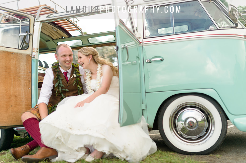 Wedding in Hawaii photos by L'amour featuring cute Volkswagen bus