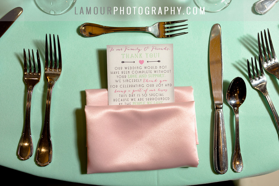 pastel green and pink wedding reception table