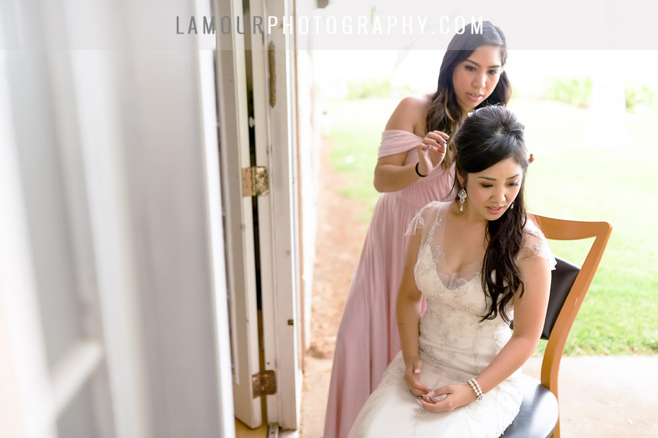 beautiful bride getting hair and makeup done in maui for hawaii wedding