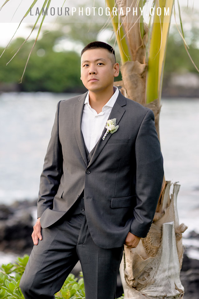 Hawaii detestation wedding groom and palm tree