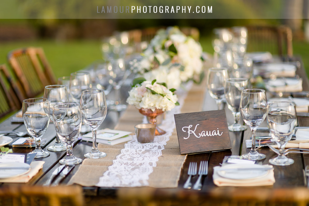lace and gold wedding decor for maui wedding in hawaii