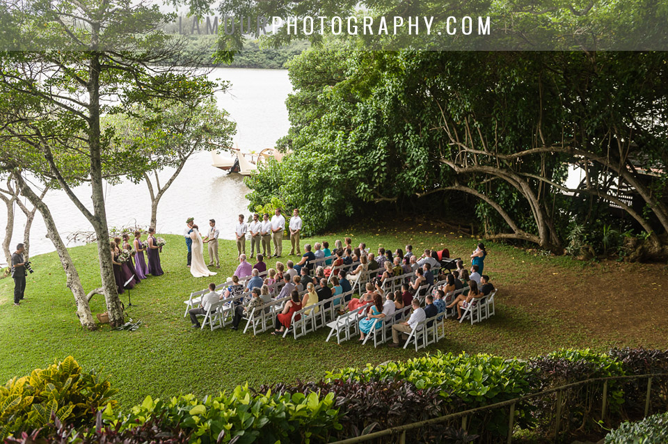 Wedding ceremony by the water at Kualoa Ranch