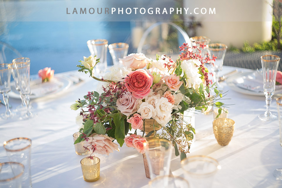 Blush and Pink wedding centerpiece for Hawaii wedding on Oahu
